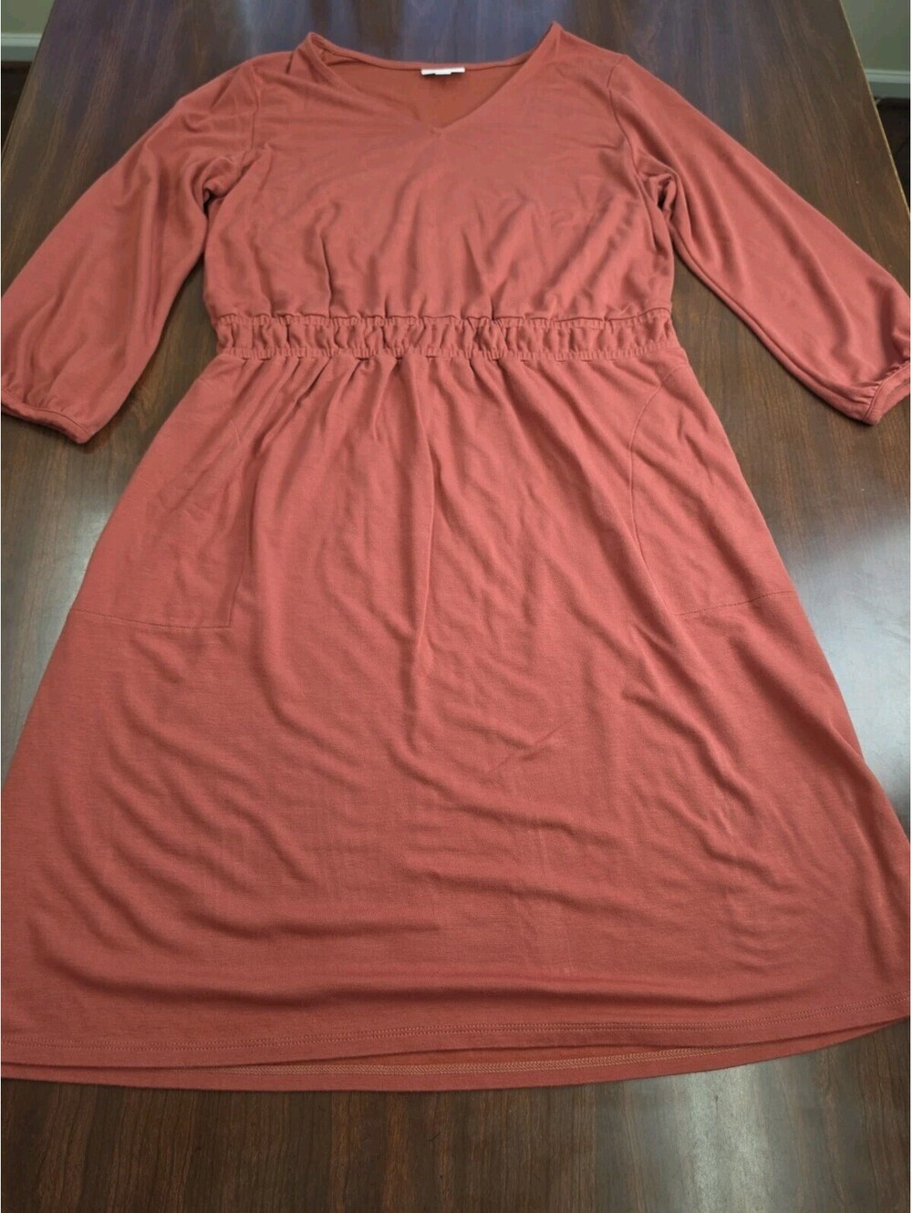 J Jill Medium Terracotta Rust Red Long Sleeve Cinched Waist Midi Dress Casual